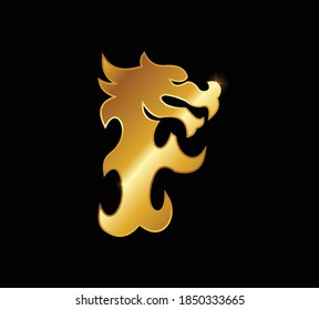 A Vector Golden Dragon Monogram Letter F