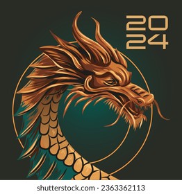 vector golden dragon. Set of symbols of Chinese New Year - dragon. Banner 2024 gold