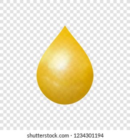 Vector Golden Drop Isolated on Transparent Background, 3D Realistic Illustration.