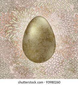 vector golden easter egg on seamless floral spring retro background
