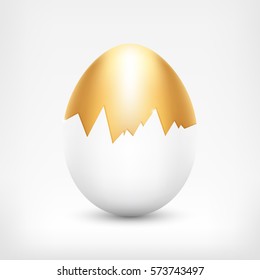 Vector Golden Egg In Cracked White Shell