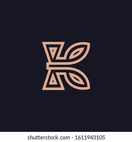 Vector golden elegant geometric logo in the form of the letter K. Template for logo, business card, postcard, poster, identity, print and other use.
