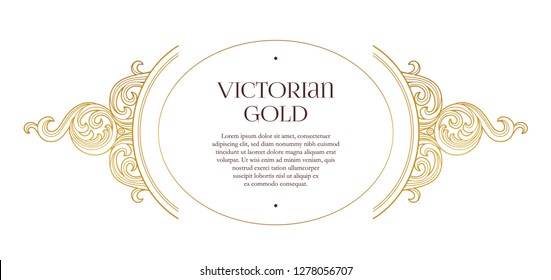 Vector golden element, ellipse frame for design template. Luxury ornament in Victorian style. Premium floral illustration. Ornate decor, border for invitation, card, logo design, label, badge, tag.