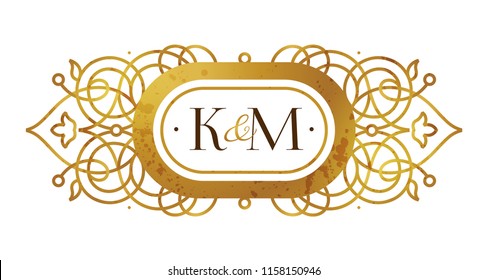 Vector golden element, monogram identity for design template. Luxury ornament in Eastern style. Premium floral illustration. Ornate decor, frame for invitation, card, logo design, label, badge, tag.