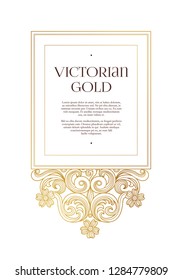 Vector golden element, round frame for design template. Luxury ornament in Victorian style. Premium floral illustration. Ornate decor, border for invitation, card, logo design, label, badge, tag.