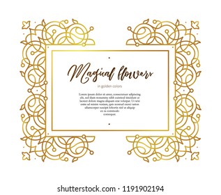 Vector golden element, square frame for design template. Luxury ornament in Eastern style. Premium floral illustration. Ornate decor, border for invitation, card, logo design, label, badge, tag.