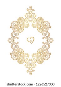 Vector golden element, square frame for design template. Luxury ornament in Victorian style. Premium floral illustration. Ornate decor, border for invitation, card, label, badge, tag.