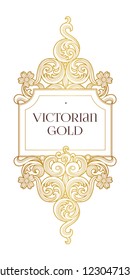 Vector golden element, square frame for design template. Luxury ornament in Victorian style. Premium floral illustration. Ornate decor, border for invitation, card, logo design, label, badge, tag.