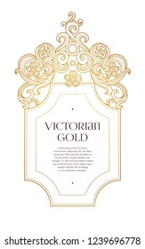 Vector golden element, square frame for design template. Luxury ornament in Victorian style. Premium floral illustration. Ornate decor, border for invitation, card, logo design, label, badge, tag.