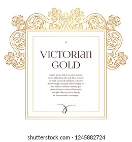 Vector golden element, square frame for design template. Luxury ornament in Victorian style. Premium floral illustration. Ornate decor, border for invitation, card, logo design, label, badge, tag.