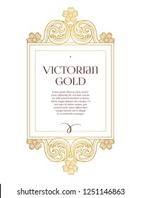 Vector golden element, square frame for design template. Luxury ornament in Victorian style. Premium floral illustration. Ornate decor, border for invitation, card, logo design, label, badge, tag.