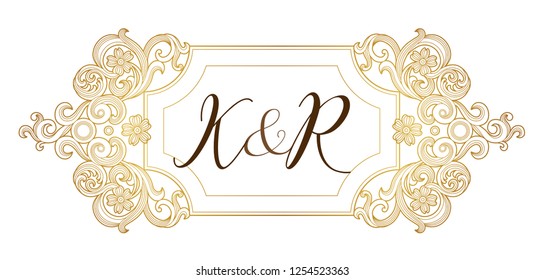 Vector golden element, square frame for design template. Luxury ornament in Victorian style. Premium floral illustration. Ornate decor, border for invitation, card, logo design, label, badge, tag.
