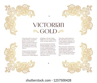 Vector golden elements, decoration for design template. Luxury ornament in Victorian style. Premium floral illustration. Ornate decor, frame for invitation, card, certificate, label, badge, tag.