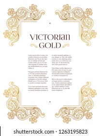 Vector golden elements, decoration for design template. Luxury ornament in Victorian style. Premium floral illustration. Ornate decor, frame for invitation, card, certificate, label, badge, tag.