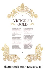 Vector golden elements, decoration for design template. Luxury ornament in Victorian style. Premium floral illustration. Ornate decor, frame for invitation, card, certificate. A4 page size.