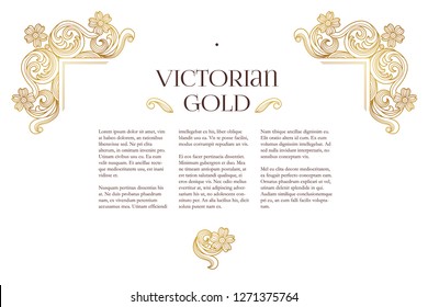Vector golden elements, decoration for design template. Luxury ornament in Victorian style. Premium floral illustration. Ornate decor, frame for invitation, card, certificate, label, badge, tag.