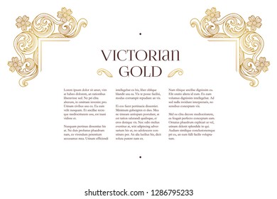 Vector golden elements, decoration for design template. Luxury ornament in Victorian style. Premium floral illustration. Ornate decor, frame for invitation, card, certificate, label, badge, tag.