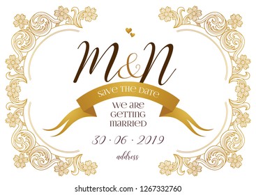 Vector golden elements, vignettes for wedding invitation. Design frame template. Luxury ornament in Victorian style. Premium floral illustration. Ornate decor, border, card.