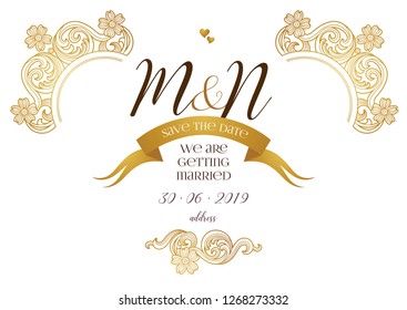Vector golden elements, vignettes for wedding invitation. Design frame template. Luxury ornament in Victorian style. Premium floral illustration. Ornate decor, border, card. A4 page size