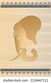 Vector, Golden elephant  portrait  on a natural background with ethnic ornaments. Collection of contemporary art. Poster in trendy style