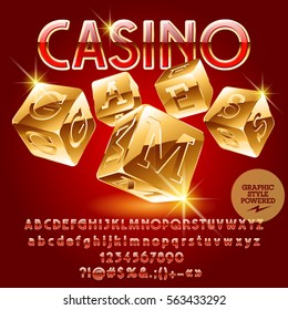 Vector golden emblem Casino games. Set of letters, numbers and symbols. Contains graphic style.