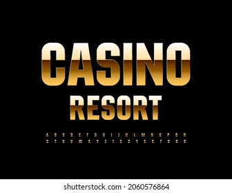 Vector Golden Emblem Casino Resort. Modern Elegant Font. Chic Alphabet Letters and Numbers set
