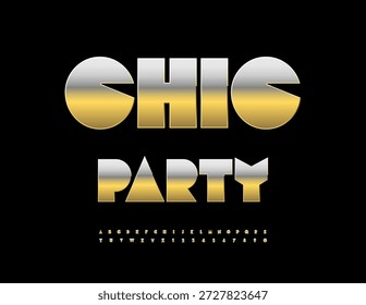 Vetor Golden emblem Chic Party. Fonte 3D Incrível Grande. Conjunto chique de letras e números de alfabeto de luxo.