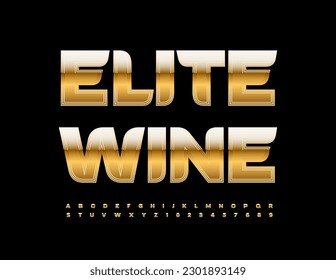 Vector dorado Emblem Elite Wine. Fuente brillante chic. Conjunto de letras y números de alfabeto de lujo