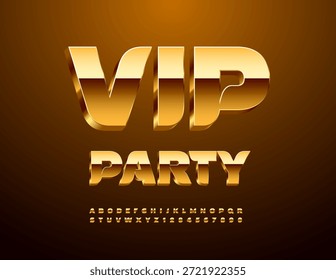 Vetor Golden emblem Vip Party. Fonte 3D Premium Moderna. Luxo conjunto de letras e números do alfabeto chique.