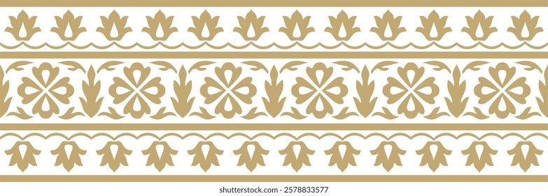 Vector golden endless Turkish national ornament. Seamless ottoman border, frame. Ethnic floral pattern of Seljuk Turks. Decoration of the Sultan's palaces.
