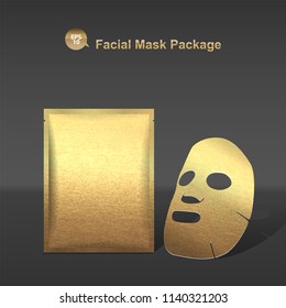 Vector golden facial mask and package with foil texture  