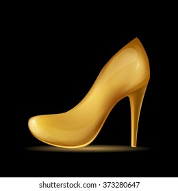 Vector golden female shoes on a black background. Vector illustration EPS 10.