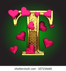 Vector golden figure with hearts