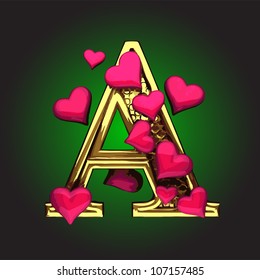 Vector golden figure with hearts