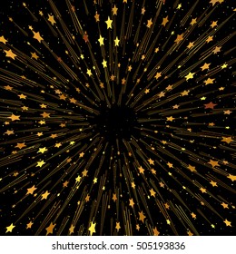 Vector golden fireworks. Abstract background with stars