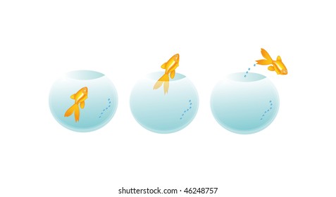 vector golden fish in bottle isolated on white background
