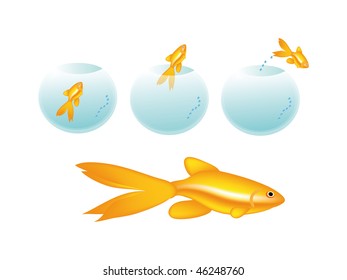 vector golden fish in bottle isolated on white background