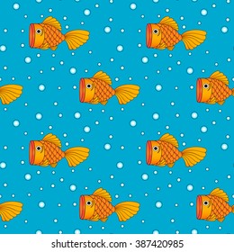 vector of golden fish with bubble in water, seamless background, pattern