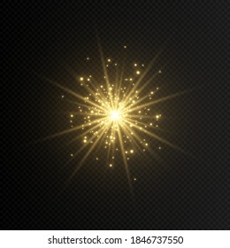 Vector golden flash. A flash of sparks. Magical golden glow. Vector light, isolated light. PNG flash, star.