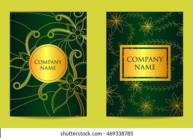 Vector golden floral business cards