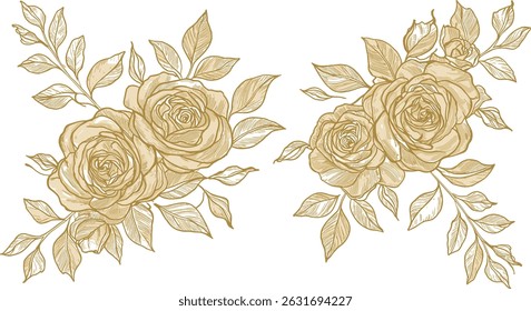 Vector golden floral line frame, luxury leaves plant border. Wedding elegant card, nature royal garden drawing