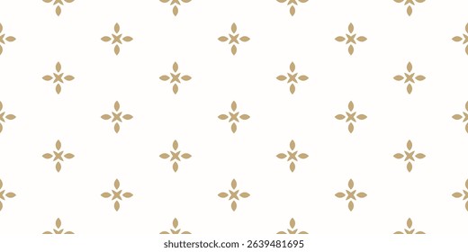 Vector golden floral minimalist seamless pattern. Abstract minimal geometric ornament with flowers in oriental style. Simple gold and white background. Subtle luxury texture. Repeated modern design