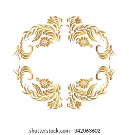 Vector golden floral pattern. Petrykivka art. Ukrainian folk art.