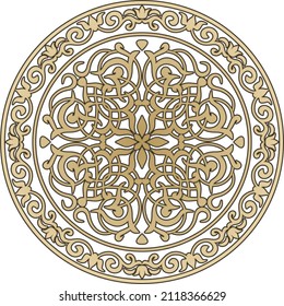 Vector golden floral round ornament of Ancient Greece and the Roman Empire. Classic circle with a pattern of European peoples.
