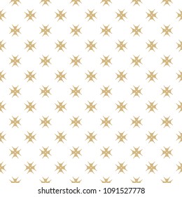 Vector golden floral seamless pattern. Luxury geometric background with small flower shapes, crosses, stars. Simple abstract minimalist texture. White and gold ornament. Elegant retro vintage design