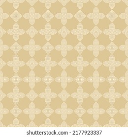 Patrón vectorial dorado floral sin costuras. El oro de lujo es un adorno mínimo. Sutil fondo geométrico abstracto con flores, pétalos, hojas, cruces, rejilla. Sencilla textura minimalista. Repetir diseño vintage