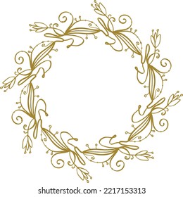 Vector golden floral wreath - elegant romantic 
 round border with decorative flowers and leaves.