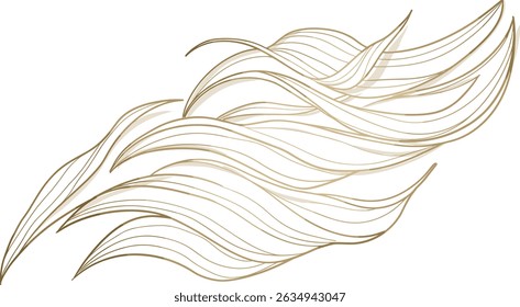 Vector golden flower background, luxury abstract line leaves composition. Art deco floral ornament, elegant summer print. Foliage drawing, vintage illustration