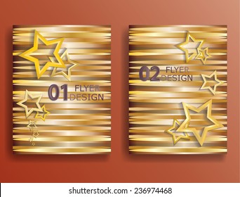 Vector Golden Flyer Templates. Brochure Design with Star Elements and Stripes.