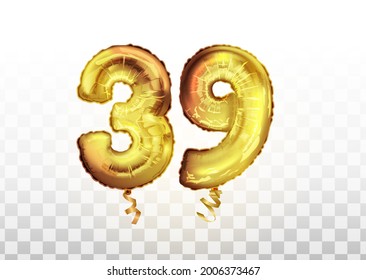 vector Golden foil number 39 thirty nine metallic balloon. Party decoration golden balloons. Anniversary sign for happy holiday, celebration, birthday, carnival, new year